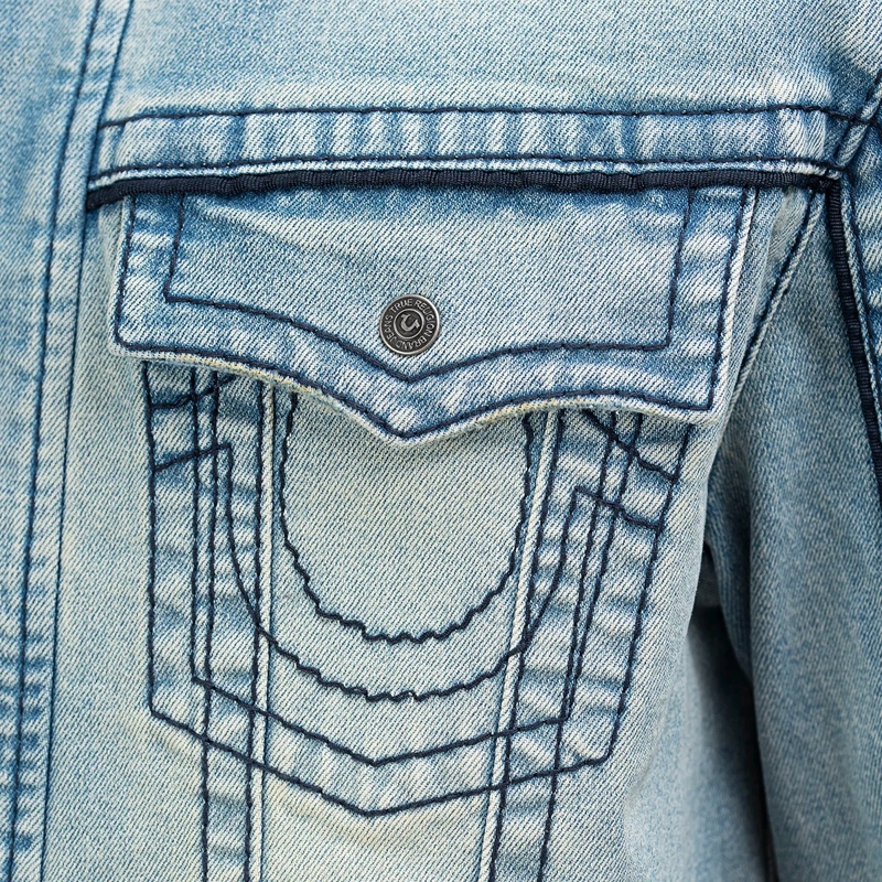 True Religion  - Jeansjacke- Motoinspirierte Details- Frontreiß hellblau(Image 4)