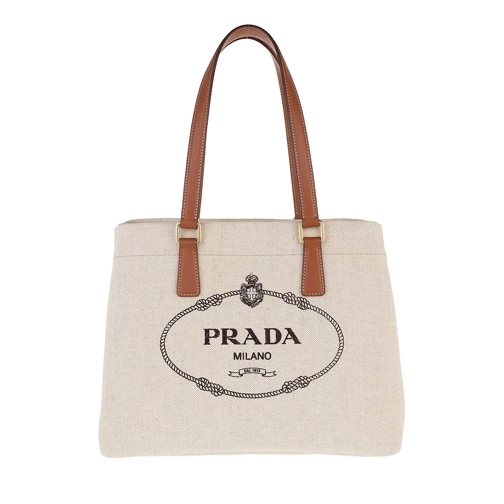 Prada Logo Tote Bag Natural Cognac Rymlig shoppingväska