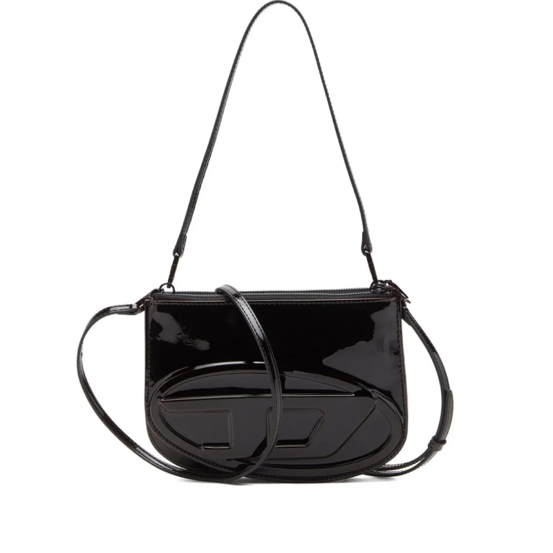 Diesel Schultertasche Rectangular Bag With Patent Finish Black