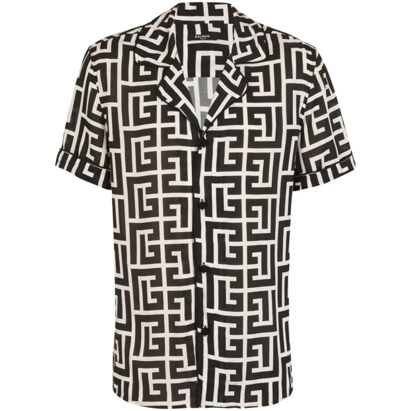 Balmain Hemd Short-Sleeve Geometric Black Black