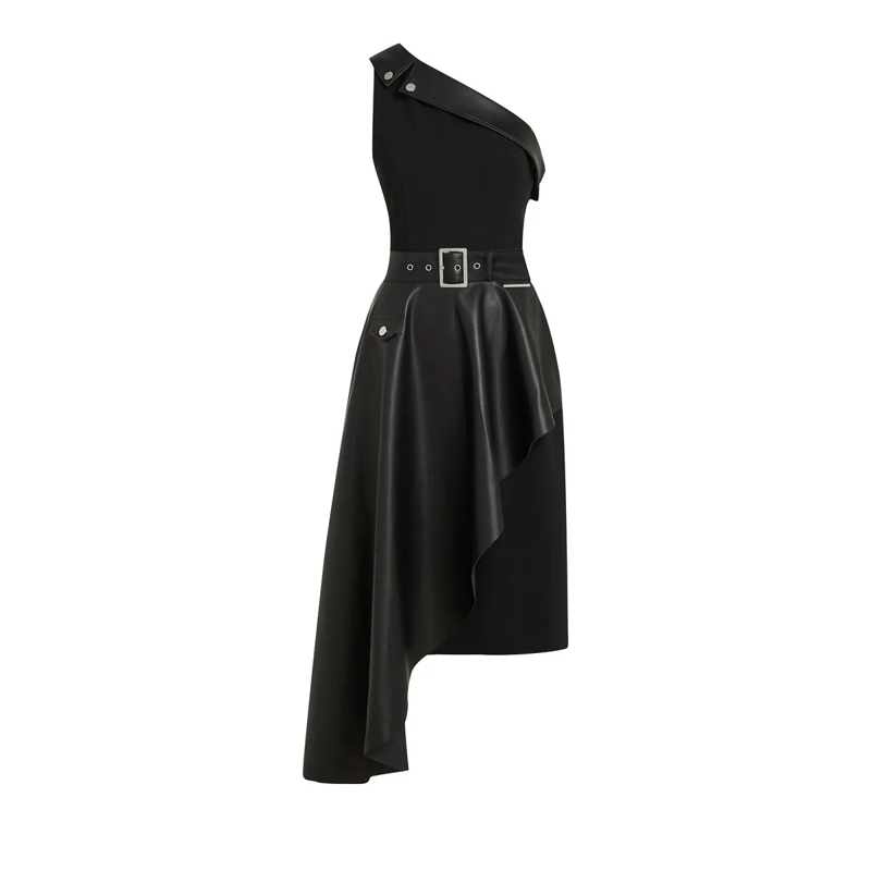 Karl Lagerfeld Kleid One-Shoulder-Bikerkleid schwarz