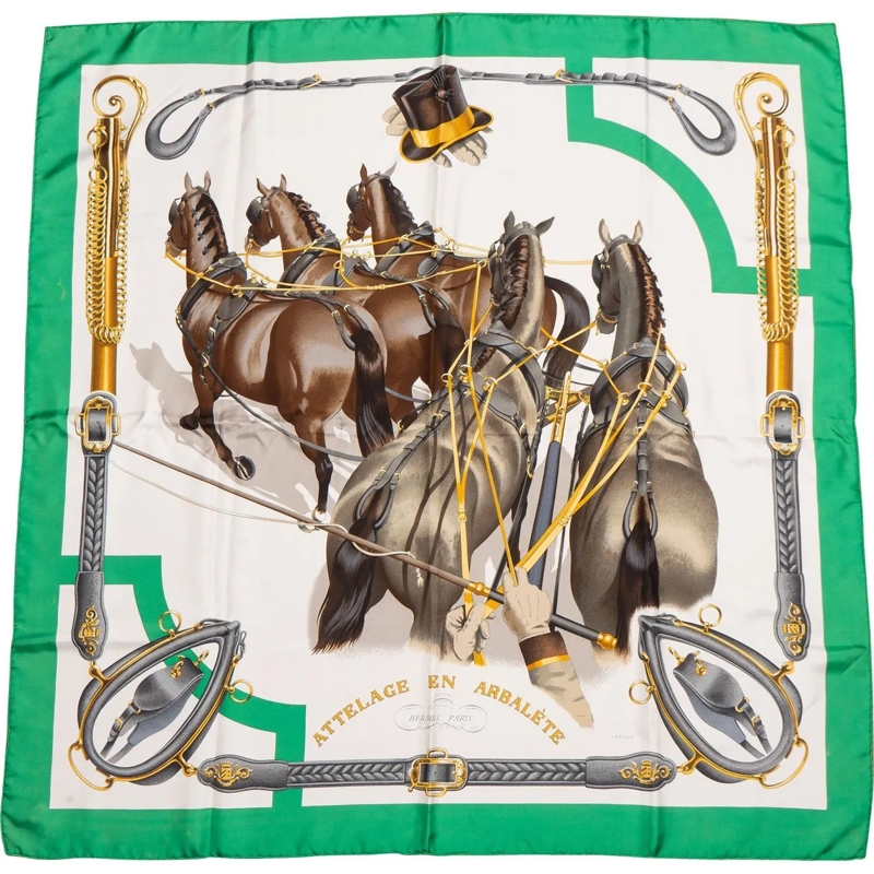 Hermès Wollschal Hermes Classic "ATTELAGE EN ANBALeTE" Silk Carre 9 grün