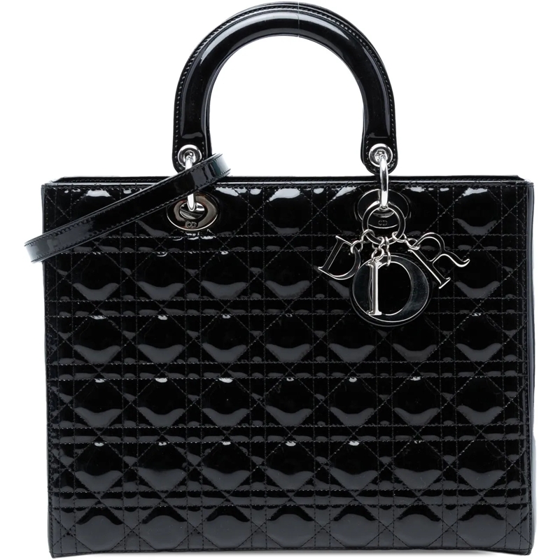 Christian Dior Schultertasche Large Patent Cannage Lady Dior schwarz