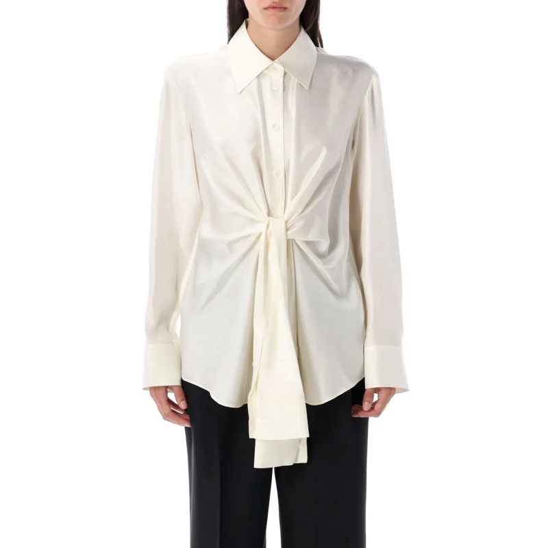 Róhe Blouse Silk Knotted Shirt White