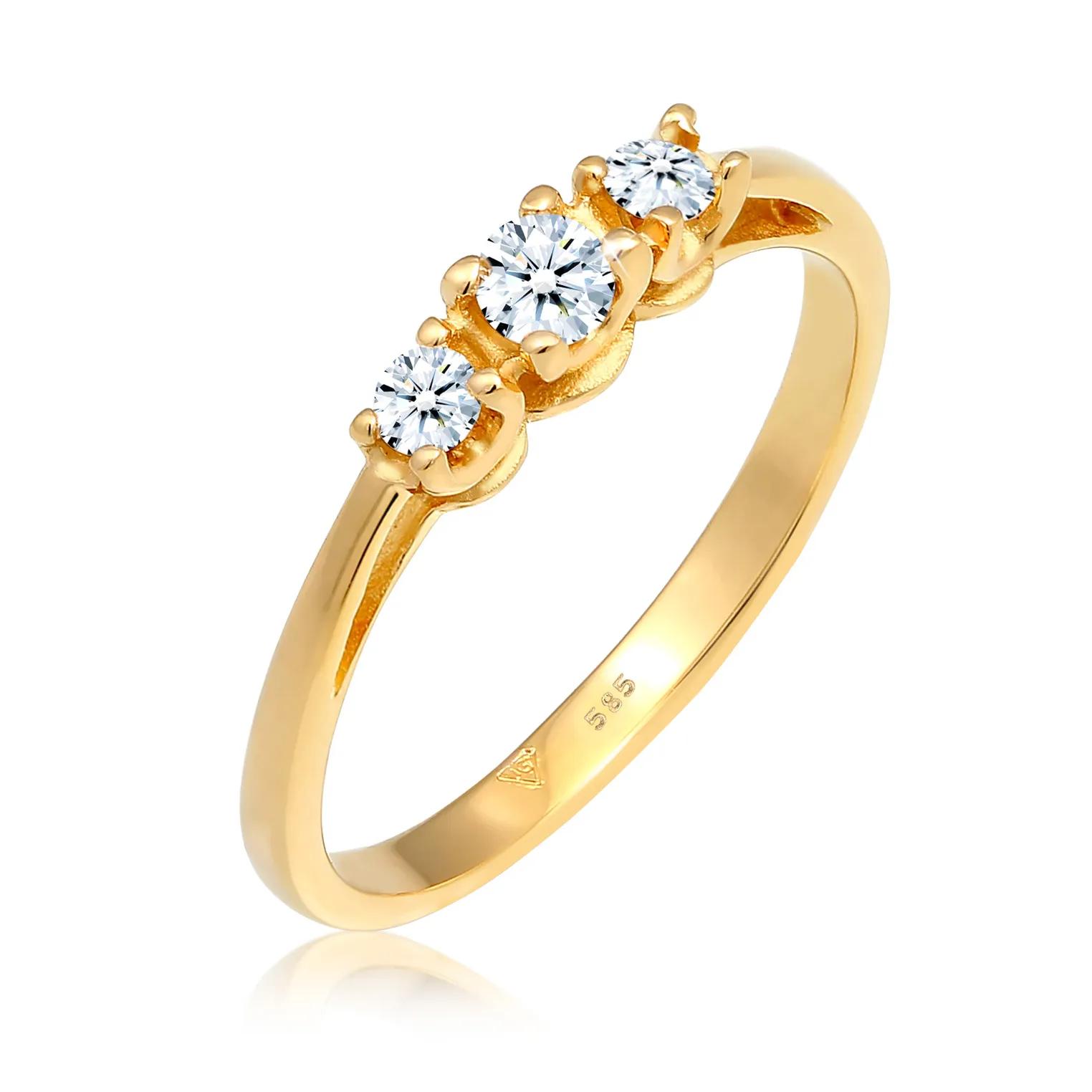 Elli Ringe - Ring Verlobungsring Trio Diamant 0.23 ct. 585 Gelb - Gr. 52 MM - in Gold - für Damen