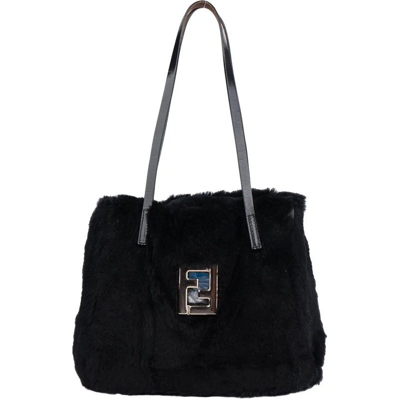 Fendi Schultertasche Fendi FF Buckle Black Fur Shoulder Bag mehrfarbig