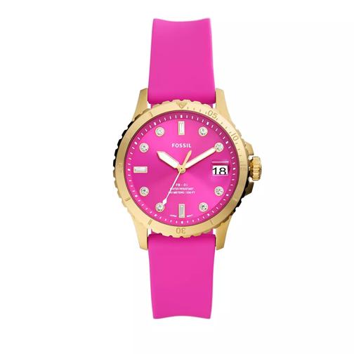 Fossil FB-01 Three-Hand Date Silicone Watch Pink Montre à quartz