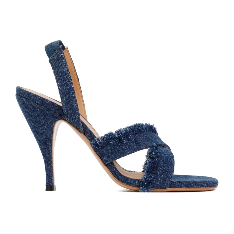 Off-White Sandales Blue Cotton Curvy Heel Denim Sandal Blue