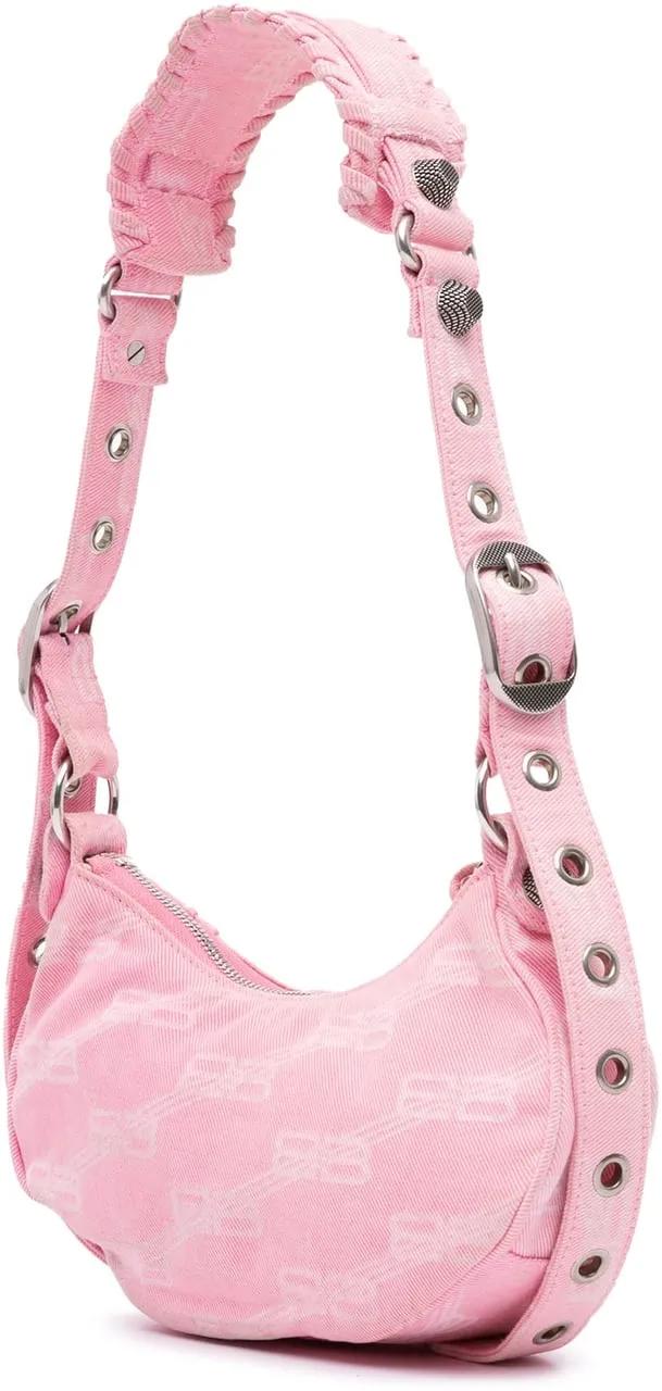 Balenciaga Shoppers Denim Motocross BB Monogram Le Cagole XS in poeder roze
