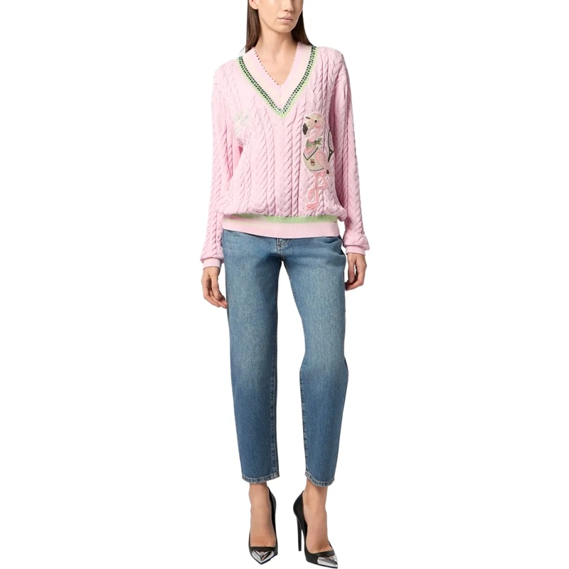 Philipp Plein Strickjacke V-Neck Pullover Tennis Club rose(Image 4)