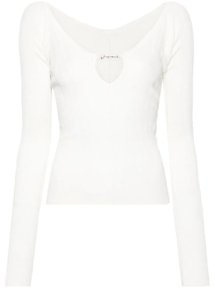 Thumbnail - Jacquemus - Matte White Ribbed Viscose T-Shirt - Größe 44 - weiß