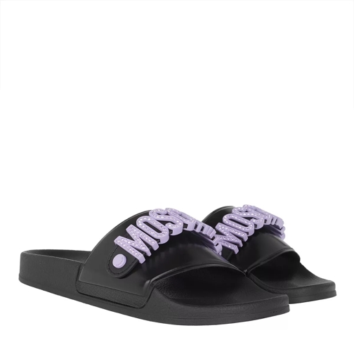 Moschino Logo Pool Slides Black/Purple Slipper