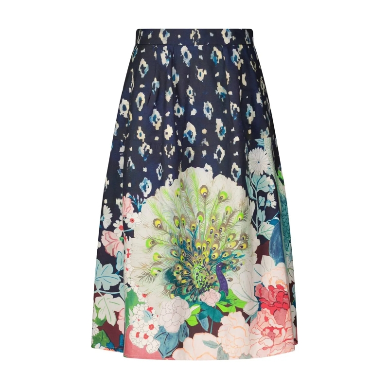 STELLA FOREST Minijupe Midirock Beatrice mit Flora-Fauna-Muster Dunkelblau