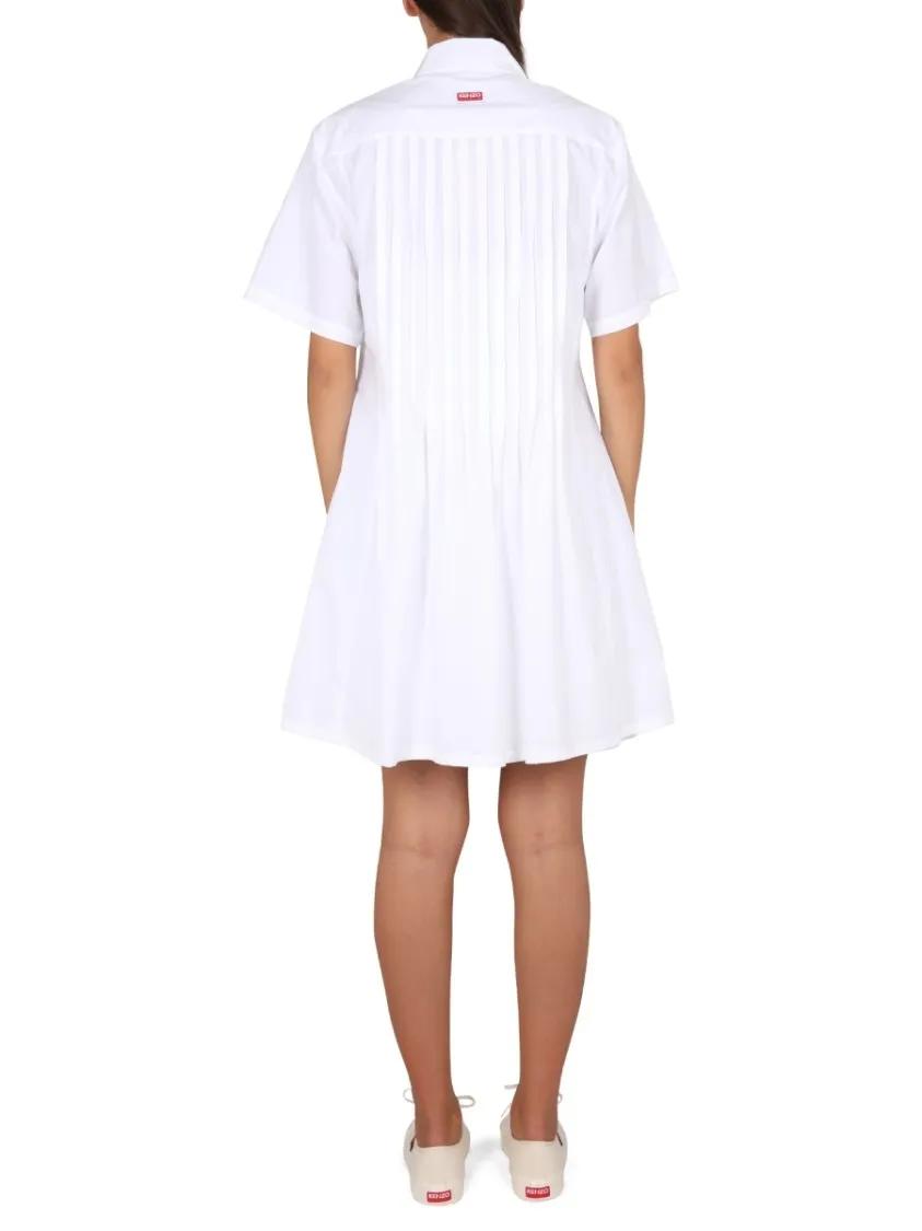Kenzo Pleated Chemise Dress White | Mini robes