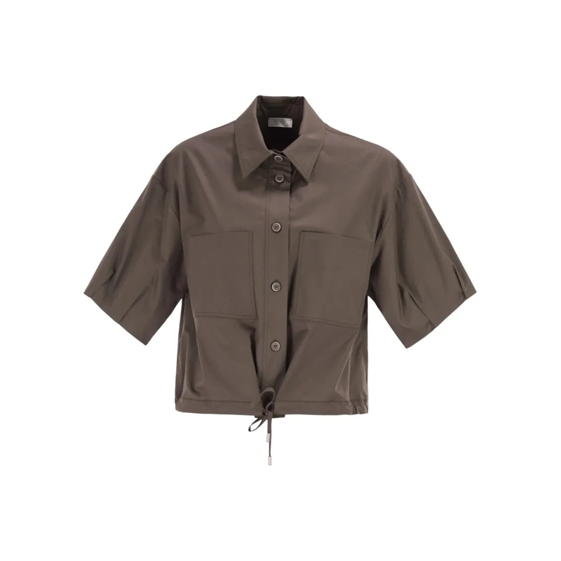 Peserico Hemd Cropped Stretch Cotton Shirt With Drawstring Grey