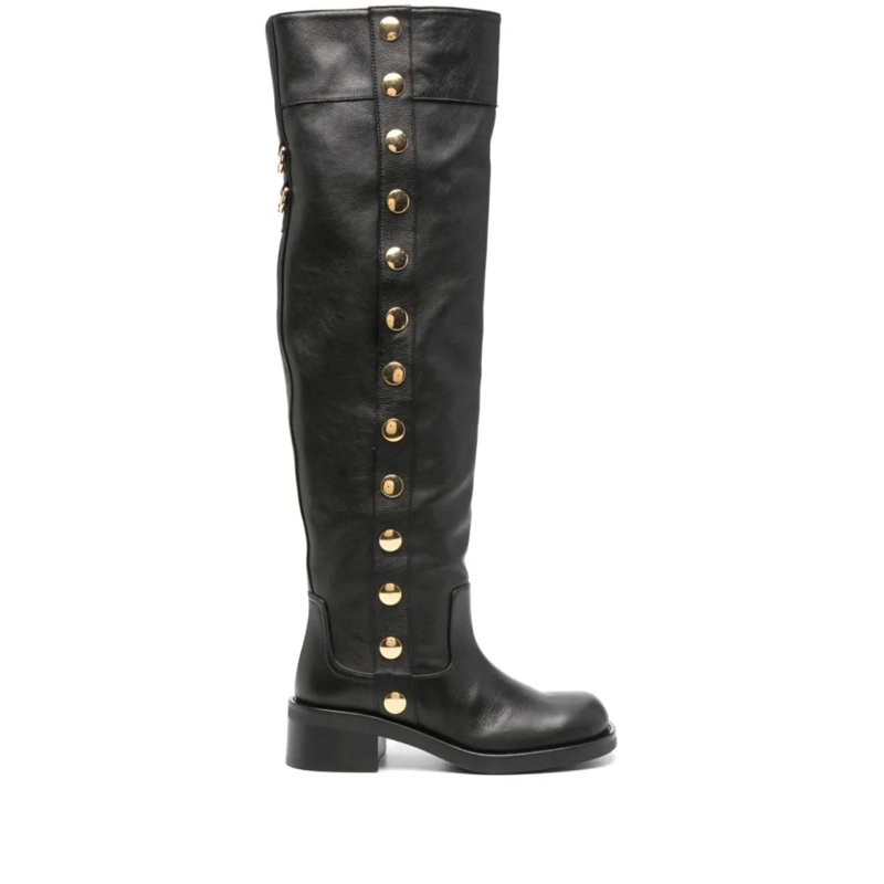 Moschino Stiefel Over-The-Knee Black Calf Leather Boots Black