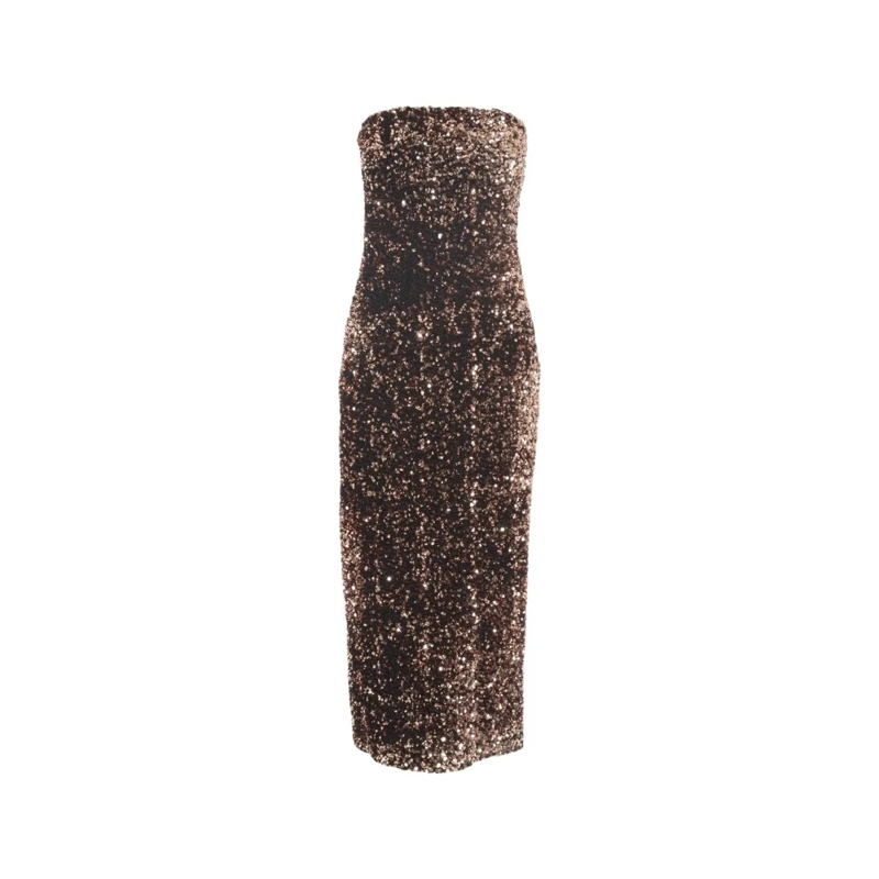 Gender Midi-jurk Strapless Bronze Midi Dress With Sequin Embellishm Black