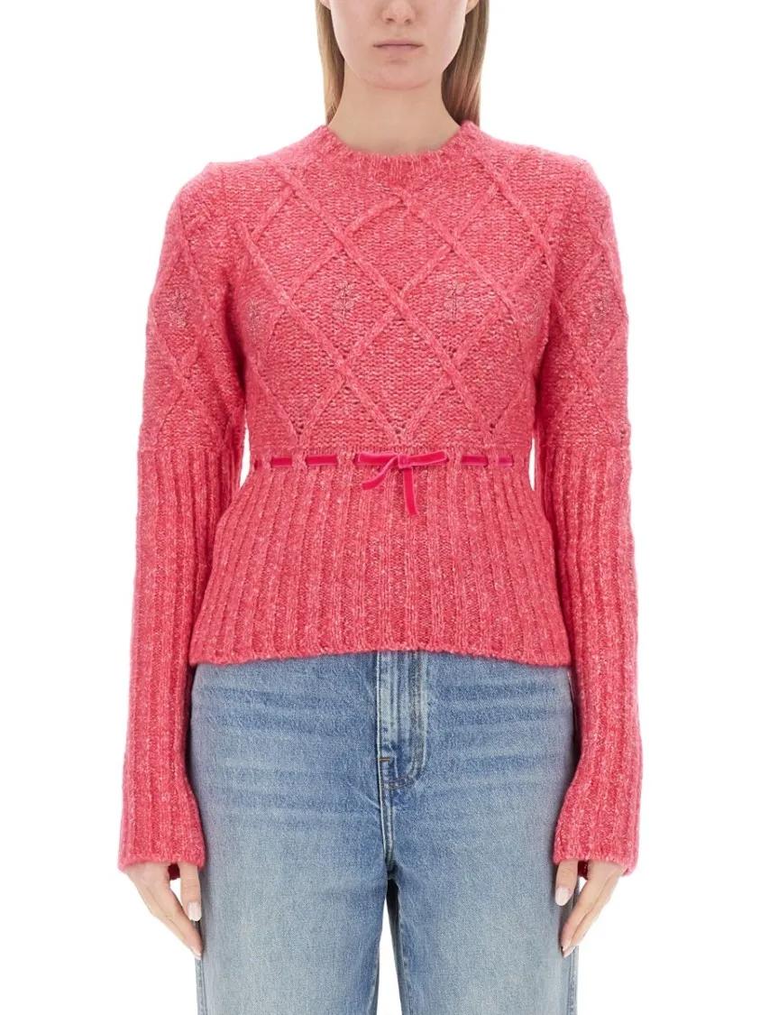 Thumbnail - Cormio - Textured Diamond Knit Sweater - Größe 40 - rot