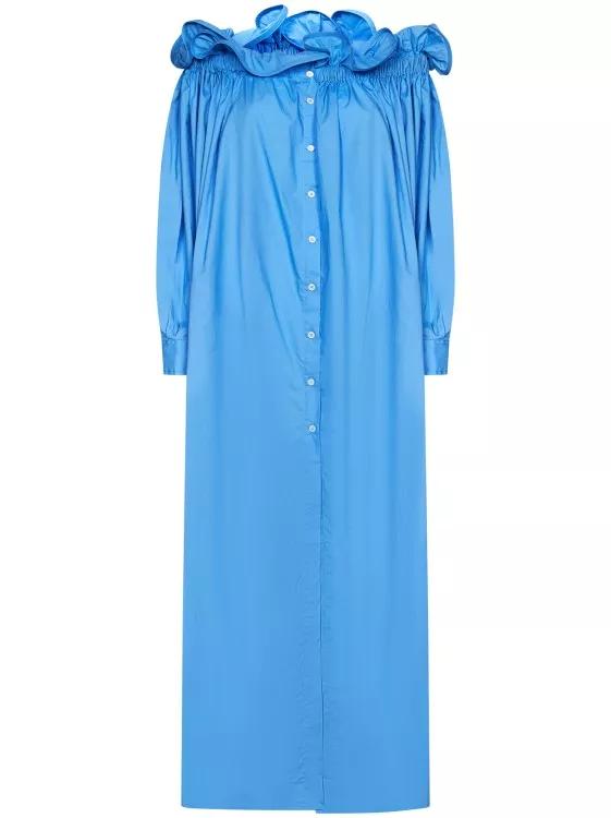Az Factory Long Sky Blue Cotton Poplin Shirt Dress Blue Robes Maxi