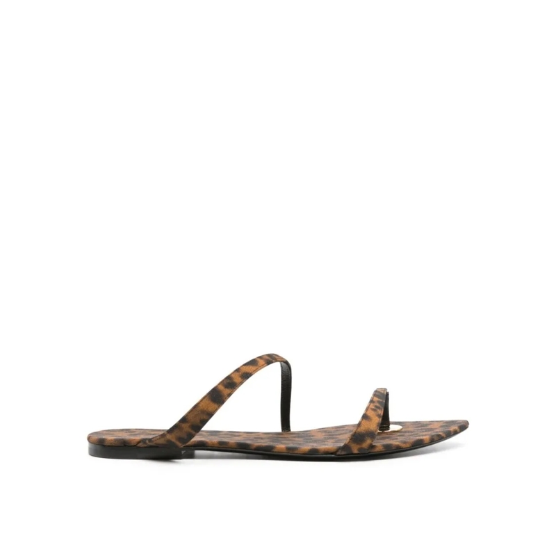 Saint Laurent Sandalen Pointed Toe Leopard Print Flat Sandals Brown