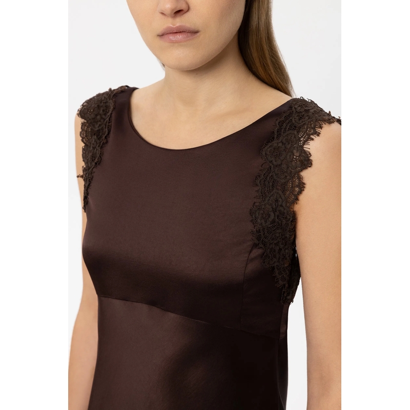 Luisa Cerano Midi-jurk Satin-Kleid mit Spitzendetail marone(Image 5)