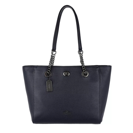 Coach Polished Pebbled Leather Turnlock Chain Tote 27 Navy Draagtas