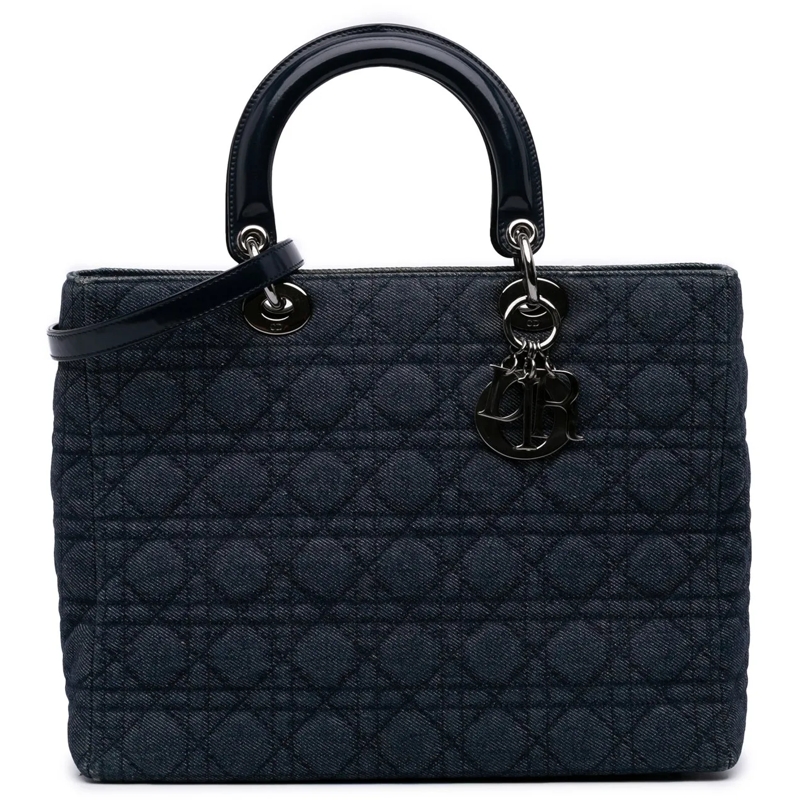 Christian Dior Schultertasche Large Denim Cannage Lady Dior blau