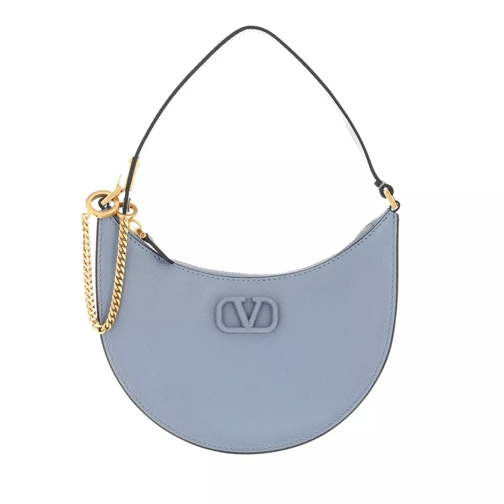 Valentino Garavani Mini V-Logo Signature Hobo Bag Leather Niagara Blue Hoboväska