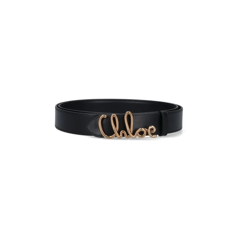 Chloé Ledergürtel Black Leather Belt With Gold Logo Buckle Black(Image 2)