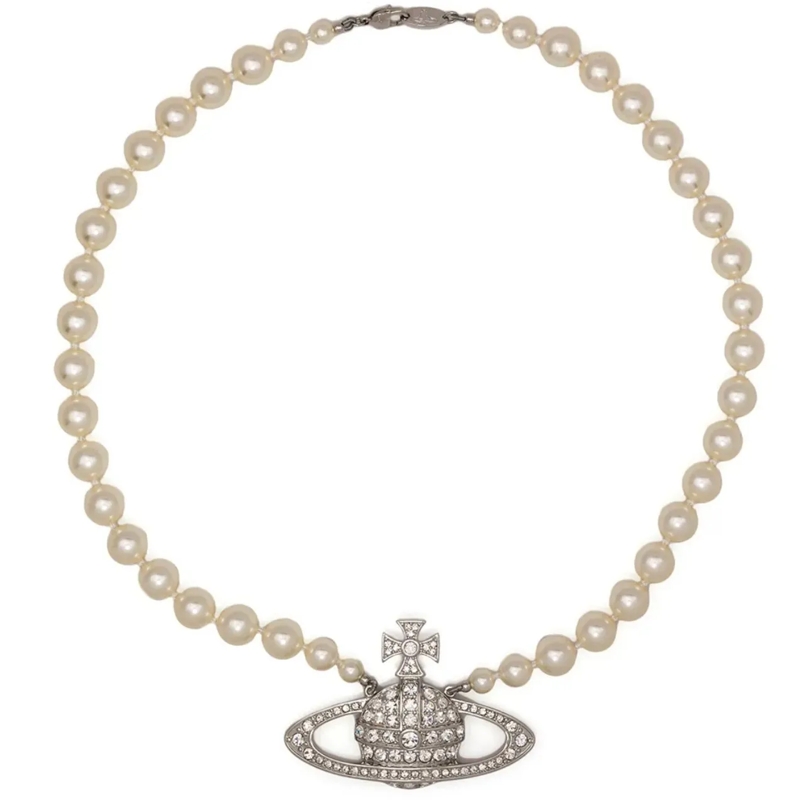 Vivienne Westwood Collier moyen Man Bas Relief Pearl Necklace Platinum Cream mehrfarbig