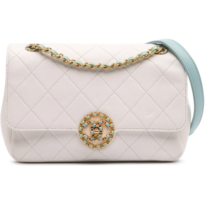 Chanel Sac à bandoulière CC Quilted Calfskin Single Flap weiß