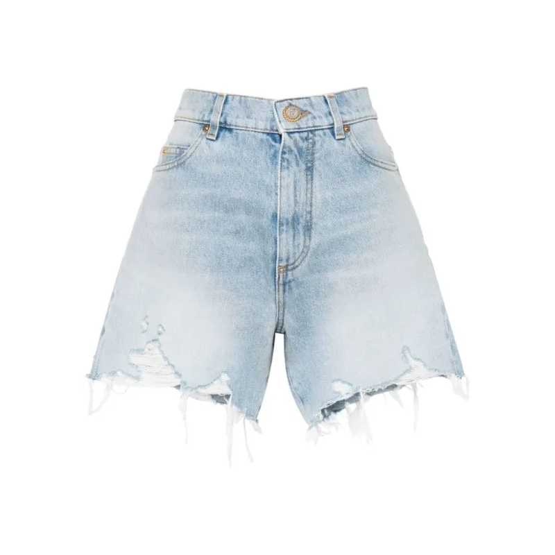 Balmain Short décontracté High-Rise Denim Shorts Blue