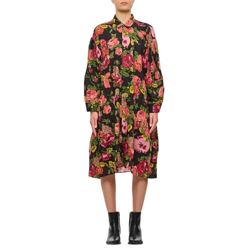 Junya Watanabe Midi Jurken Flower Pattern Printed Shirt Dress Multicolor