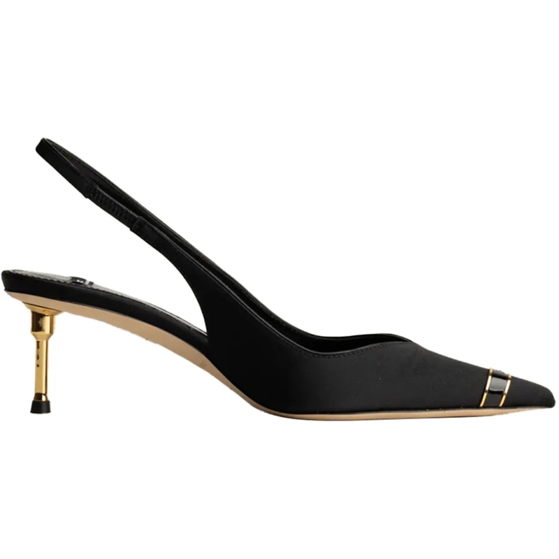 Elisabetta Franchi Escarpins Slingback Heels With Gold Accent And Pointed Toe Black
