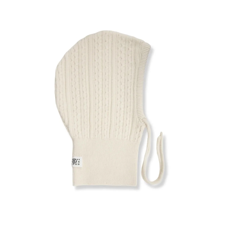 MM6 Maison Margiela Hut Cable-Knit Balaclava With Numeric Logo Neutrals