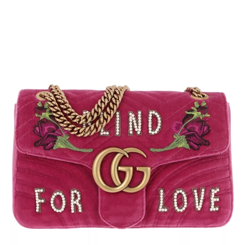 Gucci GG Marmont Velvet Embroidered Shoulder Bag Raspberry Pink Crossbody Bag