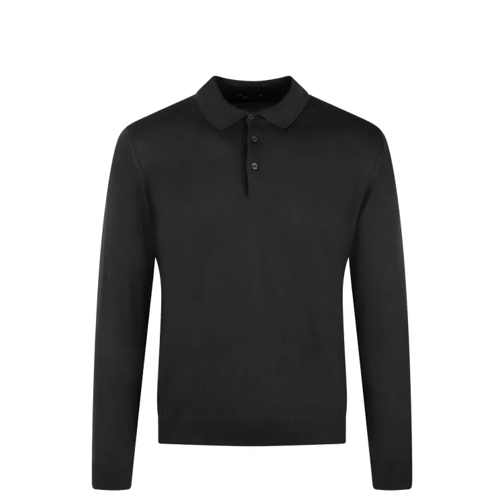 Drumohr Long Sleeved Cotton Polo Shirt Black 