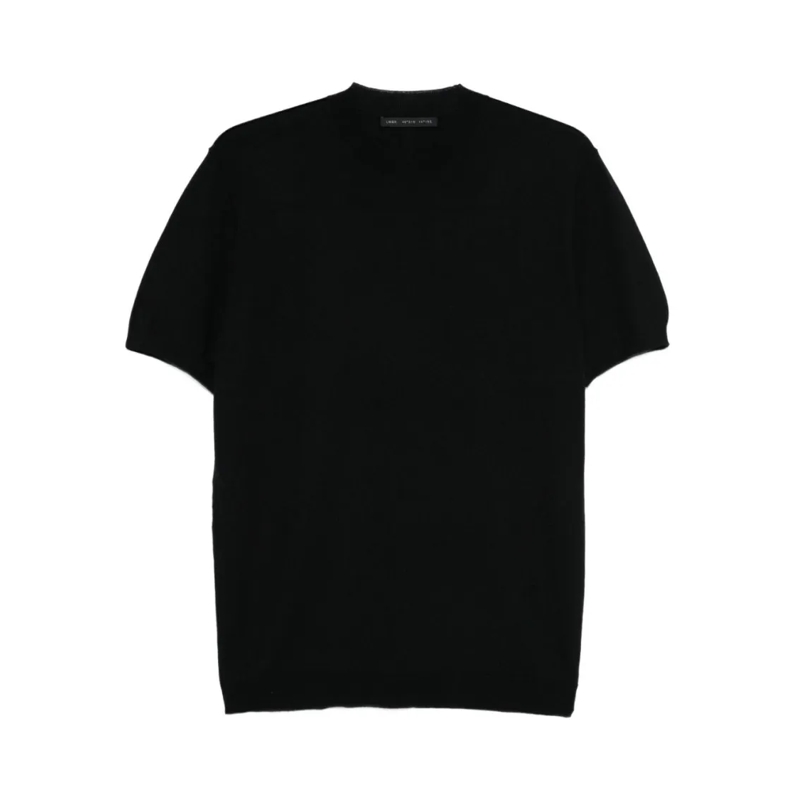 Low Brand Pullover Short-Sleeved Crewneck Sweater In Extra-Fine Merin Black