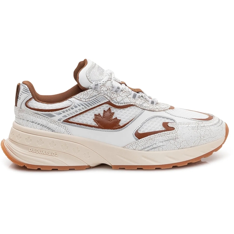 Dsquared2 Low-Top-Sneaker Sneaker Running in Pelle e Tessuto Effetto Crackle weiß