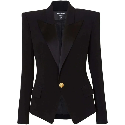 Balmain Blazer Satin-Lapel Single-Breasted Blazer Black