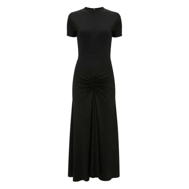 Victoria Beckham Robe midi Gathered Waist Black Midi Dress With Elegance Black