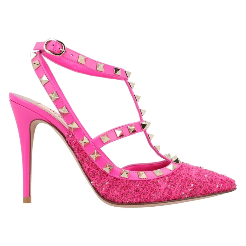 Valentino Garavani Pumps Caged 100 Tweed & Leather Pump Pink Pink