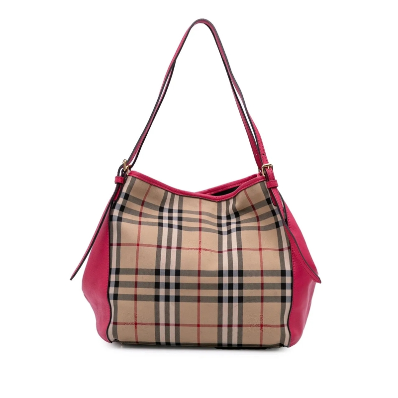 Burberry Shopper Small Haymarket Check Canvas and Leather Canterbur braun