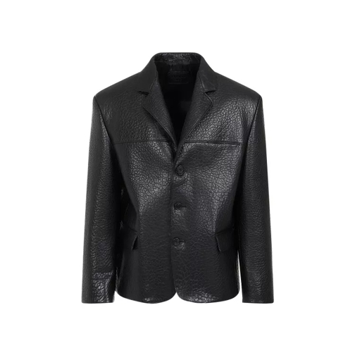 Prada  Black Croco Embossed Lamb Leather Jacket Black