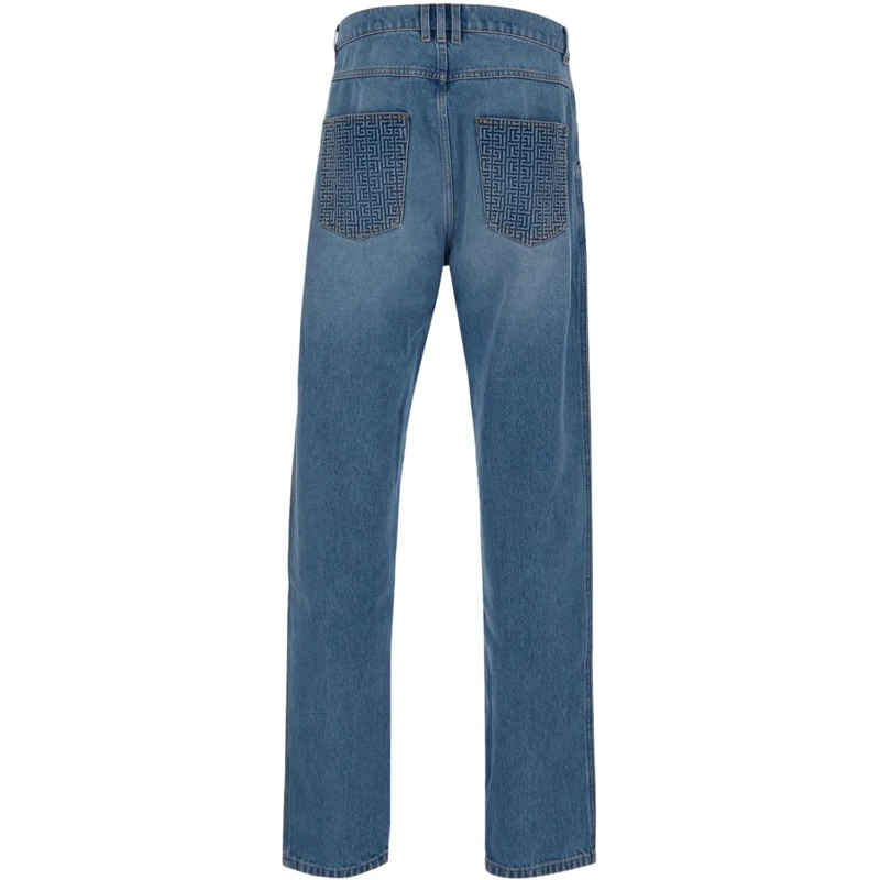 Balmain  Straight Cut Cotton Jeans blau