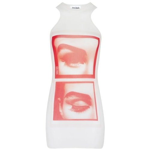 Jean Paul Gaultier Mini Jurken Dress With "Eyes" And "Lips" Print White