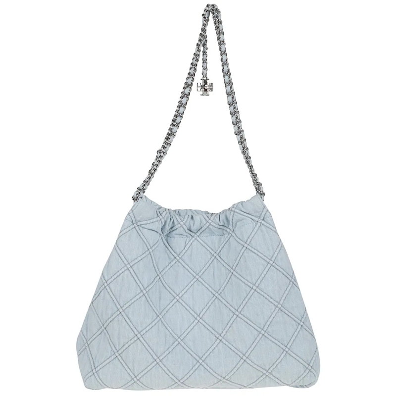 Tory Burch Fourre-tout Quilted Cotton And Leather Shopper Bag Blue