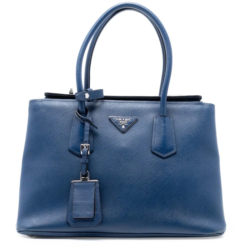 Prada Schultertasche Saffiano Cuir Turnlock Twin Satchel blau