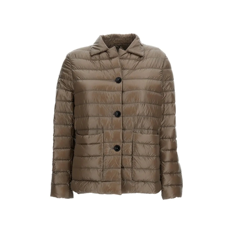 Herno  Cropped Brown Quilted Down Jacket With Button Fast Brown