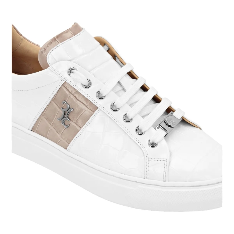 BILLIONAIRE Low-Top-Sneaker Lo-Top Turnschuhe Cocco Crocco Geprägt weiss(Image 4)